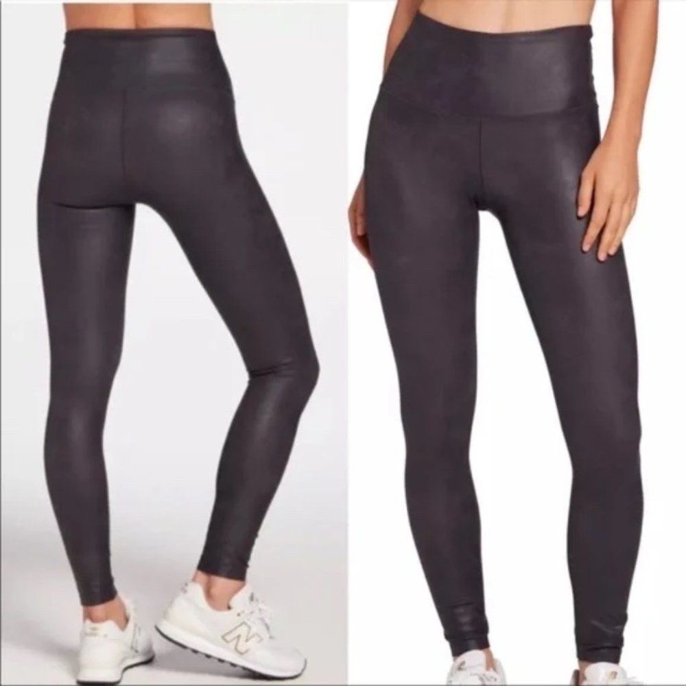 CALIA Womens Power Sculpt Faux Leather Leggings Pure Black High Rise NWT Size S